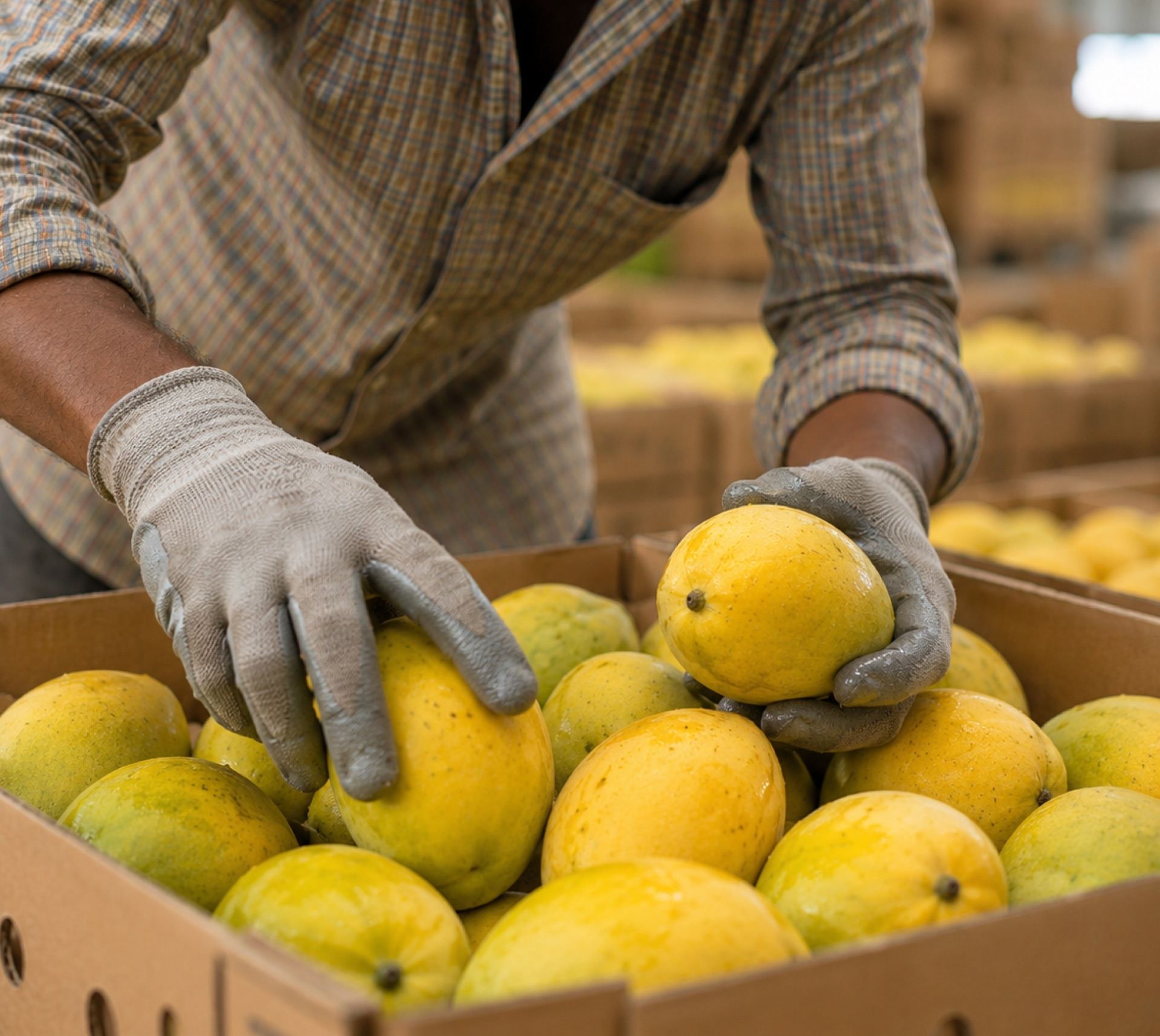 Sorting mangoes for export